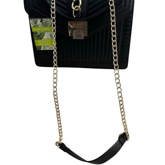 NWT Badgley Mischka Black Quilted Crossbody & Shoulder Bag – Vegan Leather - Picture 7 of 13